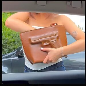 NEW Cinnamon Brown GUN Embossed Print GUARDIAN ANGEL Leather Shoulder Purse Bag